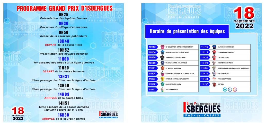 Programme du Grand Prix d'Isbergues 2022